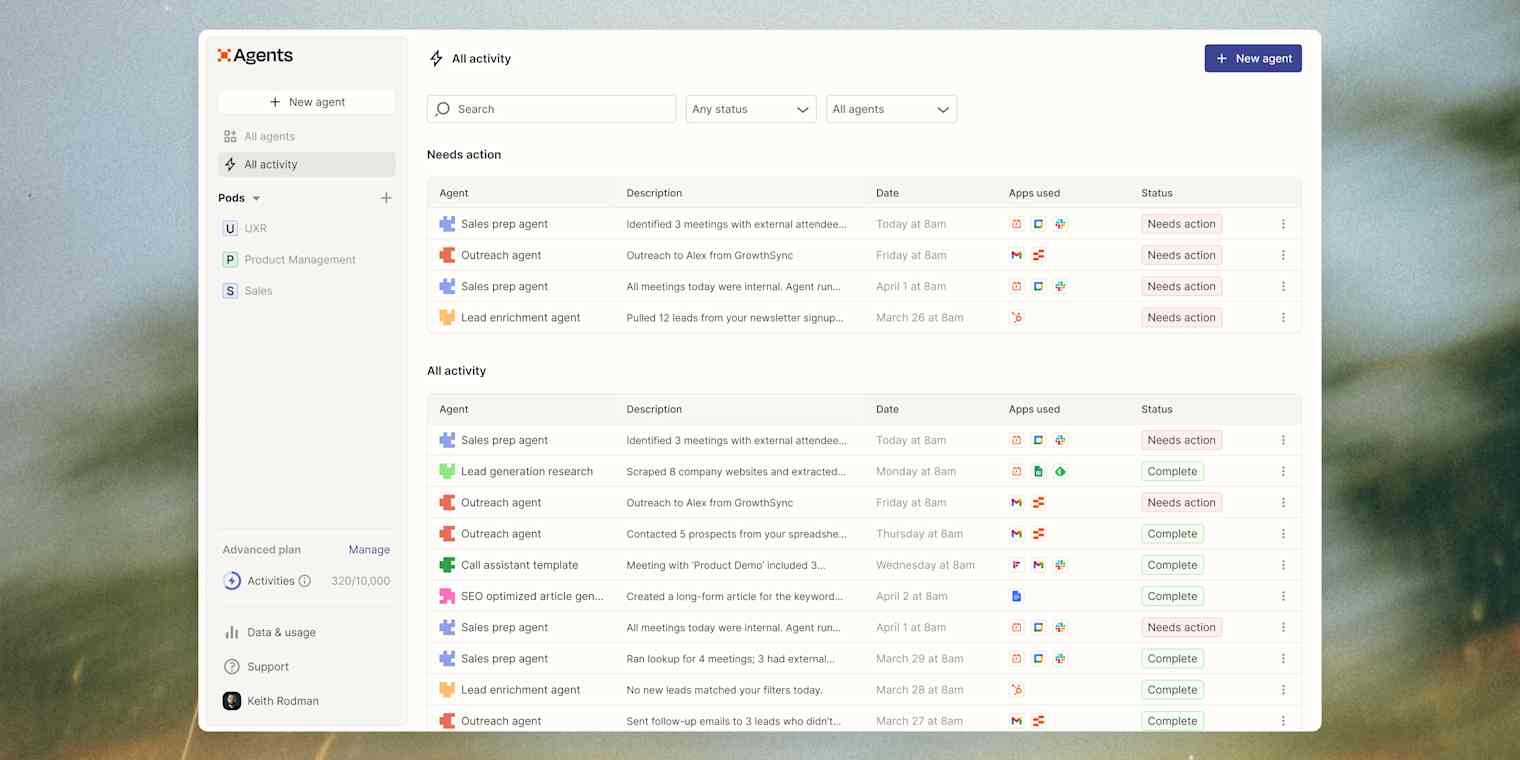 Zapier AI Agents dashboard showing agent configuration and connected apps